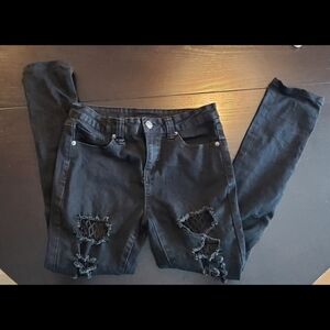 Killstar Black Distressed Mesh Skinny Jeans, Small